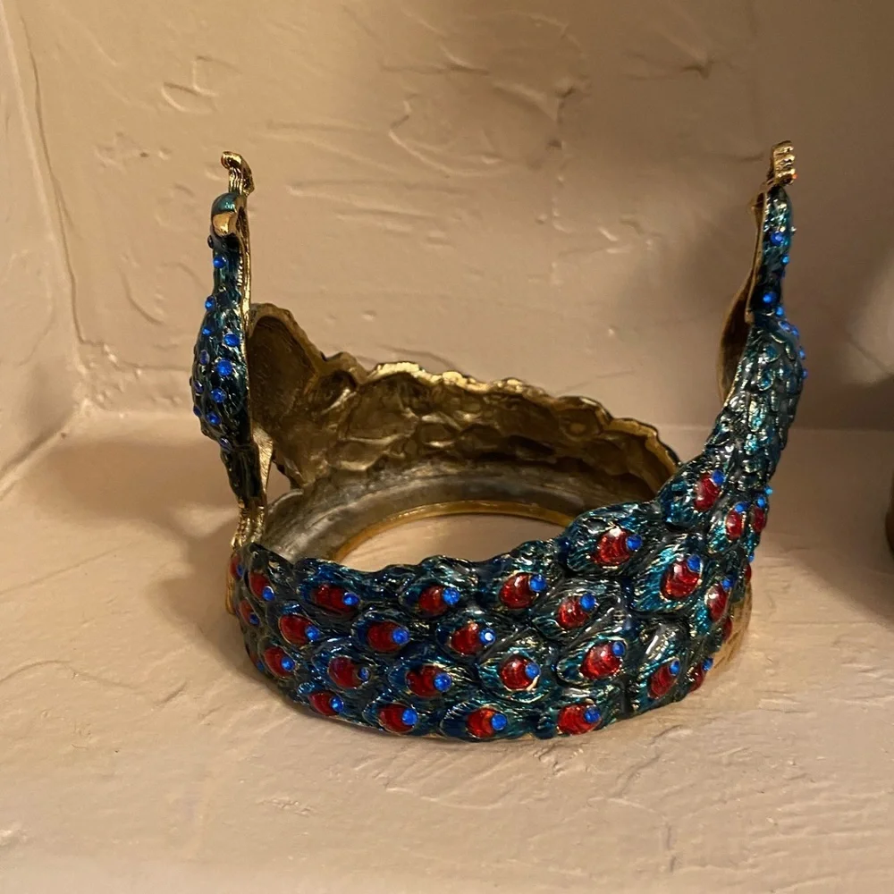 Vintage Solid Brass Enamel Painted Jeweled Double Peacock Candle Holder …